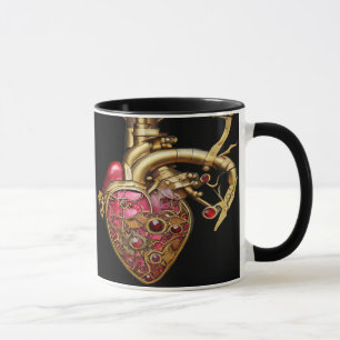 Mug Steampunk Coeur Anatomique rubis et engrenages