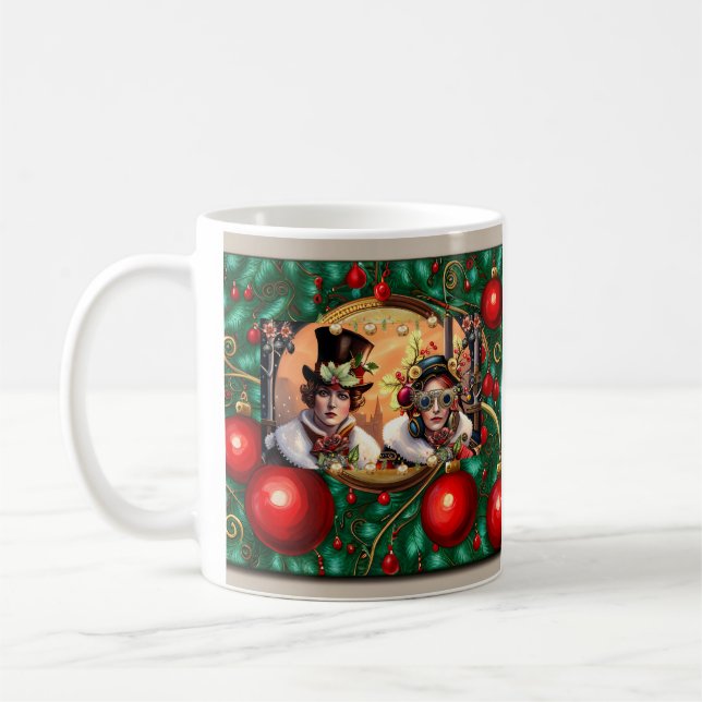 Mug Steampunk Deux Coeurs Christmas Flat Holiday Card (Gauche)