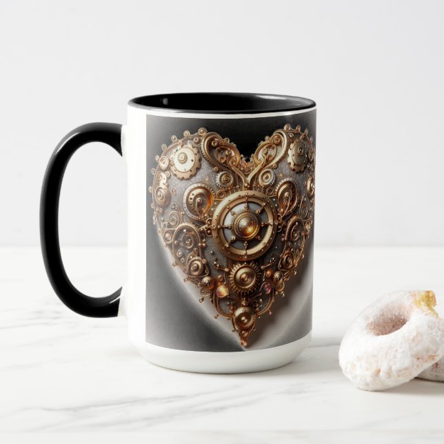Mug Steampunk Élégant Clockwork Gear Coeur (Avec donut)