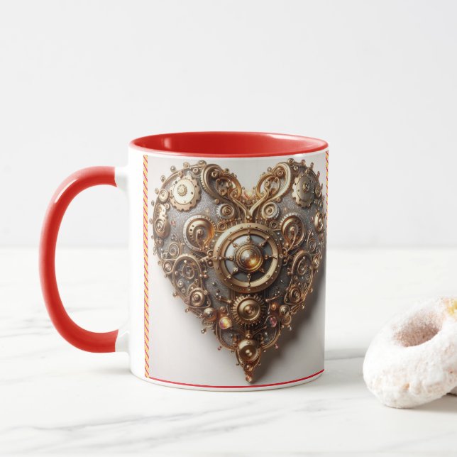 Mug Steampunk Élégant Clockwork Gear Coeur (Avec donut)