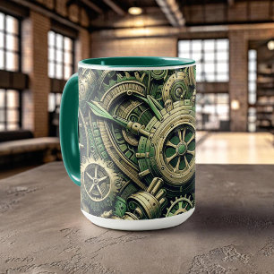 Mug Steampunk Industrial Green Clocwork Gears