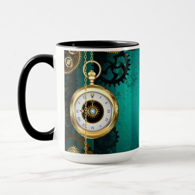 Mug Steampunk Jewelry Watch on a Green Background (Gauche)