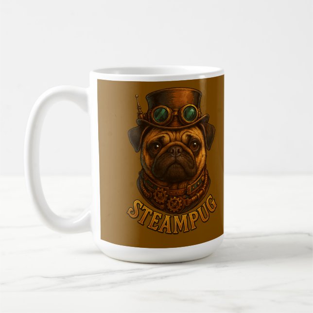 Mug Steampunk Pug design rétro vintage "Steampug" (Gauche)