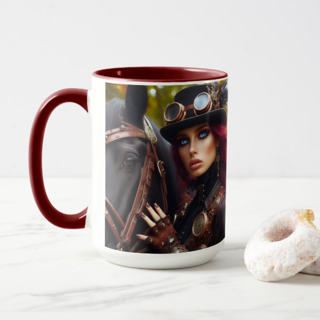 Mug Steampunk Victorian Lady Dark Rider (Avec donut)