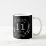 Mug Steel Eleventh wedding anniversary 11 ans<br><div class="desc">Un design pour célébrer 11 ans de mariage. Ce design a un design couleur gris (acier) sur un arrière - plan noir. L'acier est le cadeau traditionnel pour cette occasion. Le texte dit acier 11 ans anniversaire. Un design romantique pour célébrer votre 11e année de mariage. Si vous voulez de...</div>