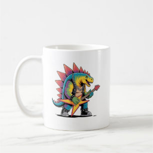 Mug Stégosaure de Rock Punk Dinosaure Jouant de la Gui