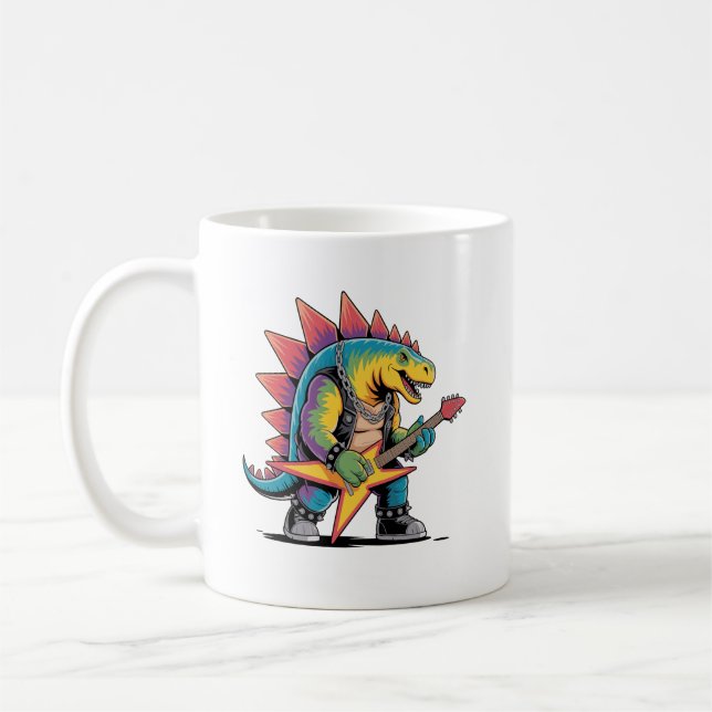 Mug Stégosaure de Rock Punk Dinosaure Jouant de la Gui (Gauche)