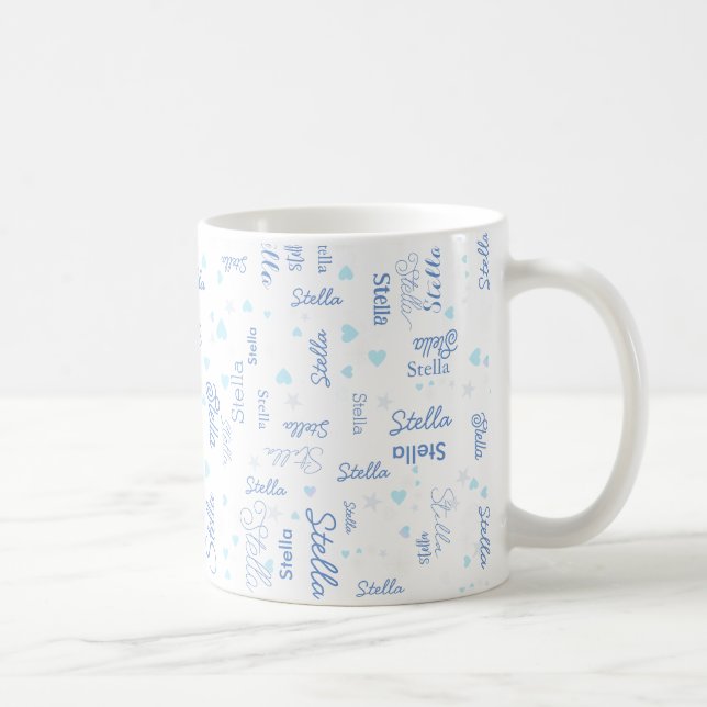 Mug Stella nom personnalisé, coeurs bleus et étoiles s (Droite)