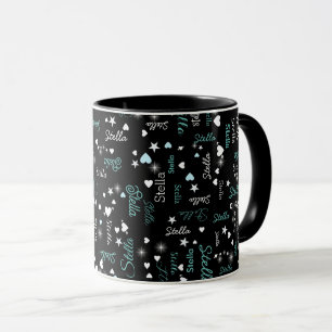 Mug Stella nom personnalisé plein de coeurs et étoiles