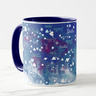 Mug Stella nom personnalisé plein de coeurs et étoiles
