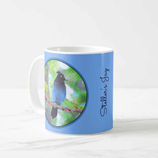 Mug Steller's Jay Painting - Art original pour oiseaux (Devant gauche)