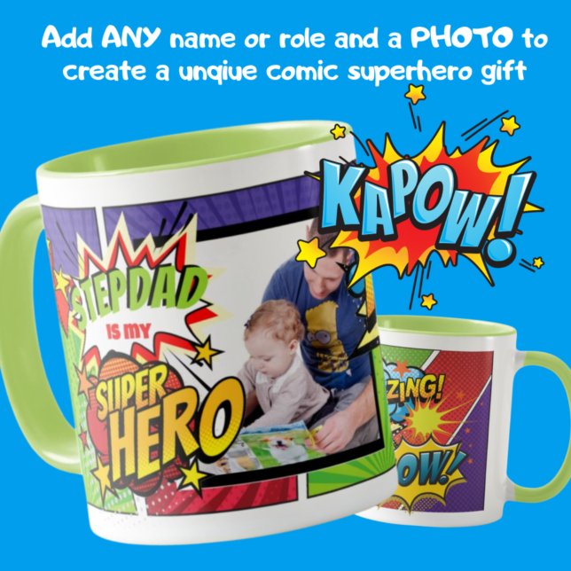 Mug STEPDAD Est Mon SUPERHERO Personnalisé PHOTO COMIC (Créateur téléchargé)