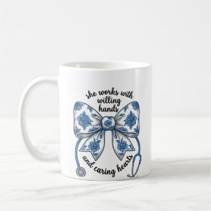 Mug Stéthoscope à nœud floral Infirmière Gravure Vinta