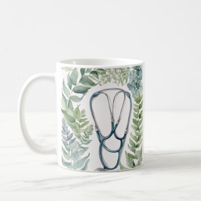 Mug Stéthoscope de vie d'infirmière Fougères Eucalyptu (Gauche)
