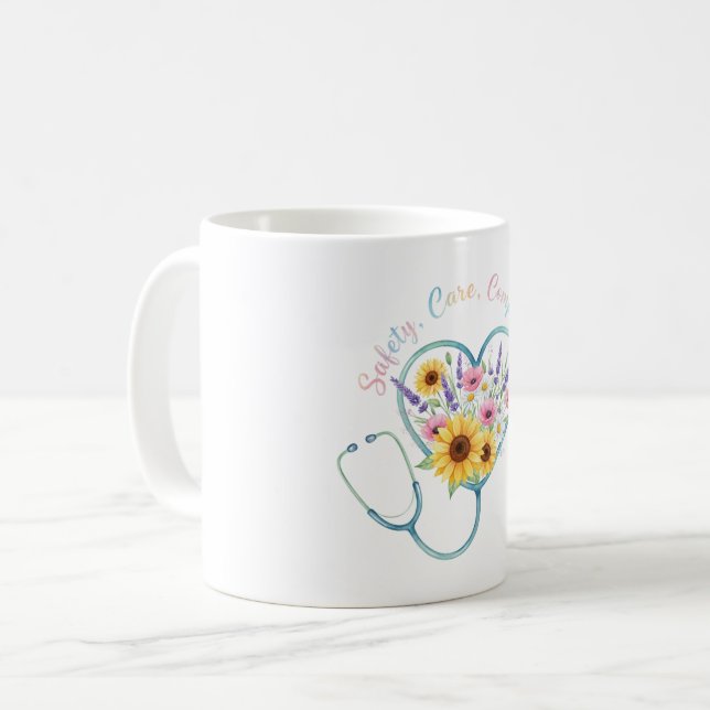 Mug Stéthoscope Floral Aquarelle Cadeau pour Infirmièr (Devant gauche)