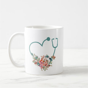 Mug Stethoscope floral Coeur Infirmière Médicale Aide