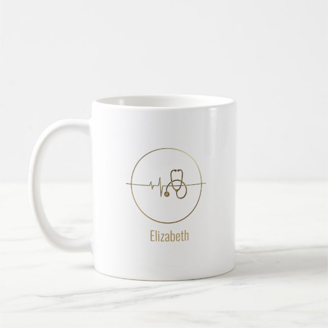 Mug Stéthoscope Médical Doré Battement de Coeur Nom Pe (Gauche)