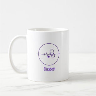 Mug Stéthoscope Médical Violet Rythme Cardiaque Nom Pe
