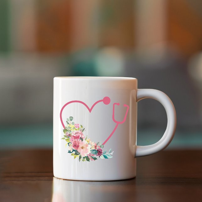 Mug Stéthoscope rose Floral Coeur Infirmière Docteur (Créateur téléchargé)