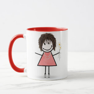 Mug Stick Figure Girl with Daisies and Quote