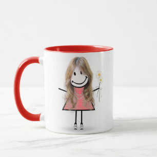 Mug Stick Figure Girl with Daisies and Quote