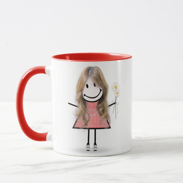 Mug Stick Figure Girl with Daisies and Quote (Gauche)