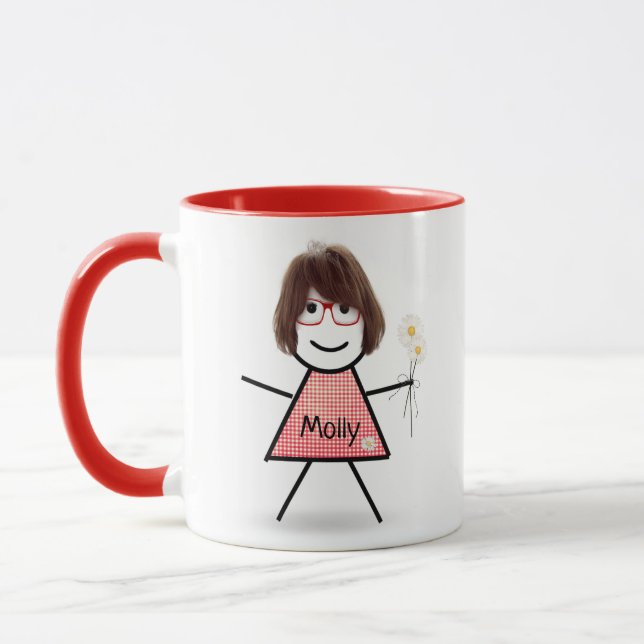 Mug Stick Girl with Daisies and Inspirational Quote (Gauche)