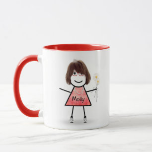 Mug Stick Girl with Daisies and Inspirational Quote