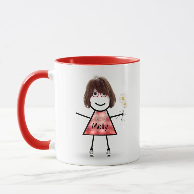 Mug Stick Girl with Daisies and Inspirational Quote (Gauche)