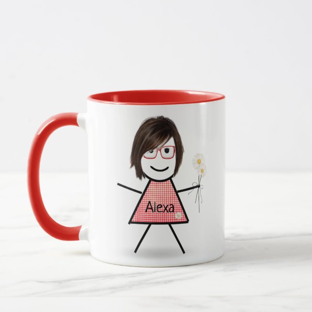 Mug Stick Girl with Daisies and Inspirational Quote (Gauche)