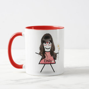 Mug Stick Girl with Daisies and Inspirational Quote