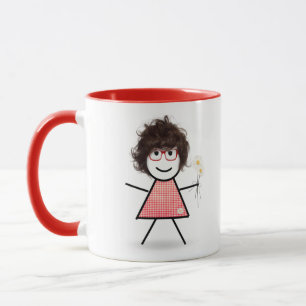 Mug Stick Girl with Daisies and Quote