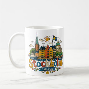 Mug Stockholm Suède Art de Voyage Dessiné à la Main Mo