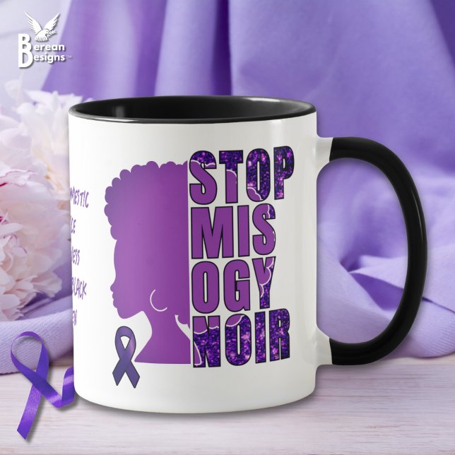 Mug STOP MISOGYNOIR Sensibilisation à la violence dome (STOP MISOGYNOIR Hatred of Black women anti DVA coffee mug with afro silhouette and customizable text)