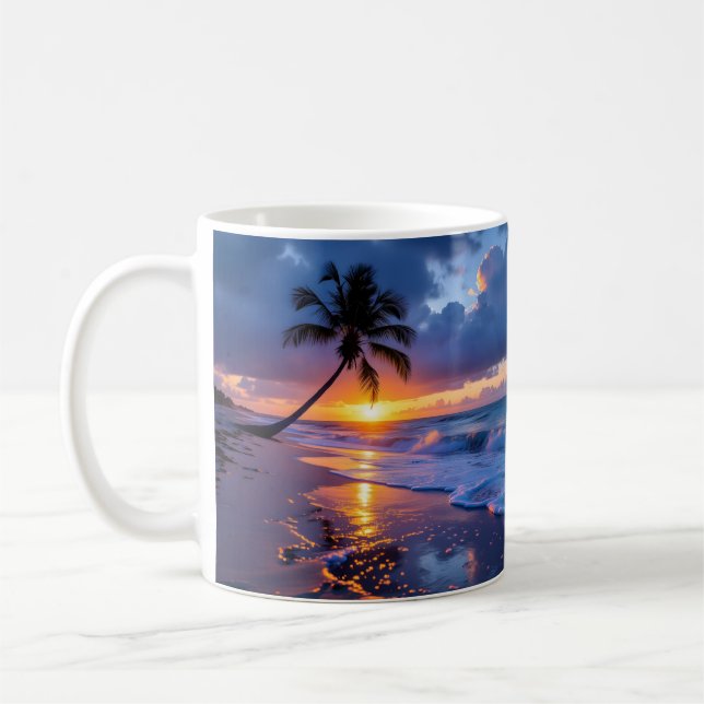 Mug Stormy Sunset Beach Canvas Print | Lone Palm Drama (Gauche)