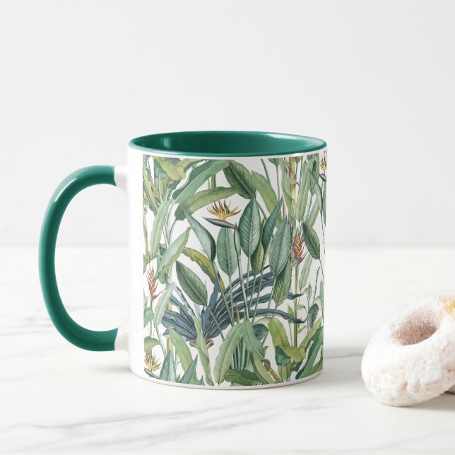 Mug Strelitzia, bananier de la jungle tropicale verte (Avec donut)