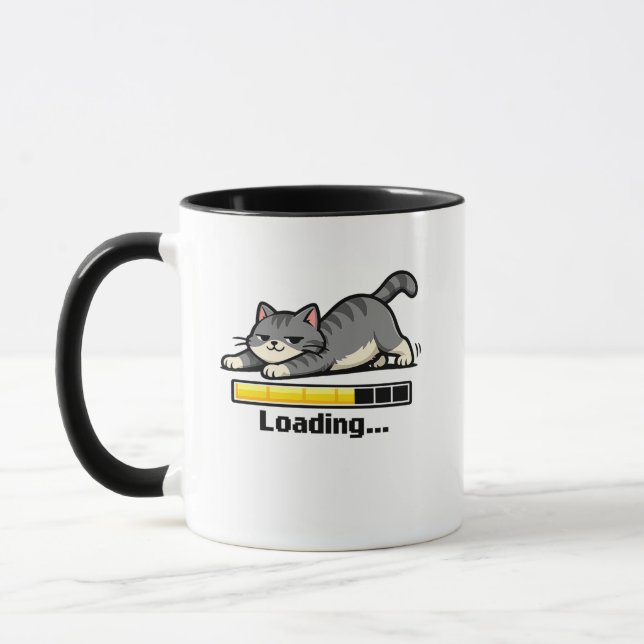 Mug Stretching Cat Loading Bar Funny Motivational Cart (Gauche)