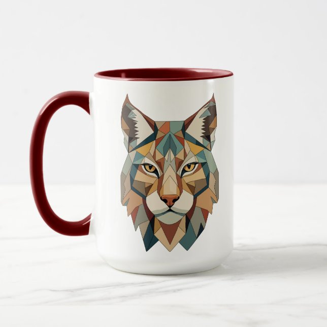 Mug Striking Colorful Geometric Lynx Face (Gauche)
