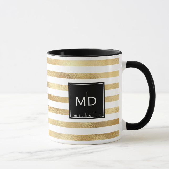 Mug Stripes d'or Monogramme personnalisé (Droite)