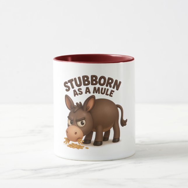 Mug Stubborn as a mule funny cartoon donkey (Centre)
