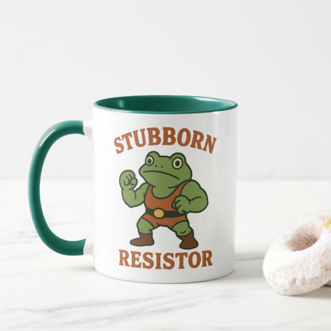 Mug Stubborn Resistor - Motivational Frog Gym Tee (Avec donut)