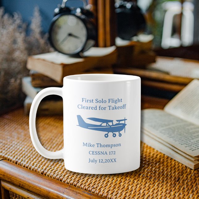 Mug Student Pilot First Solo Photo Blue Personalized (Créateur téléchargé)