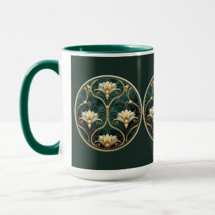 Mug Style Art Déco Vert Or Blanc Look Vintage
