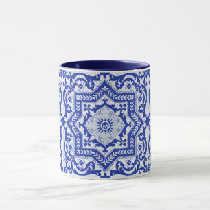 Mug Style azulejo en céramique craquée bleue Azulejo V