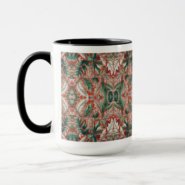 Mug Style Carrelage Rouge Conception de feuillage (Gauche)
