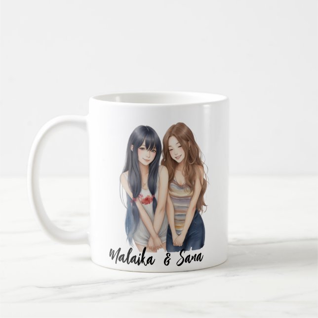 Mug Style Cartoon mignon BFF Besties Amitié (Gauche)