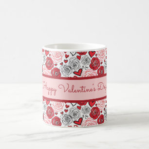 Mug Style d'art de gribouillage Roses rouges roses cœu