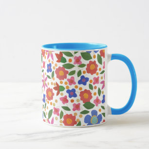 Mug Style d'art populaire motif floral sur blanc