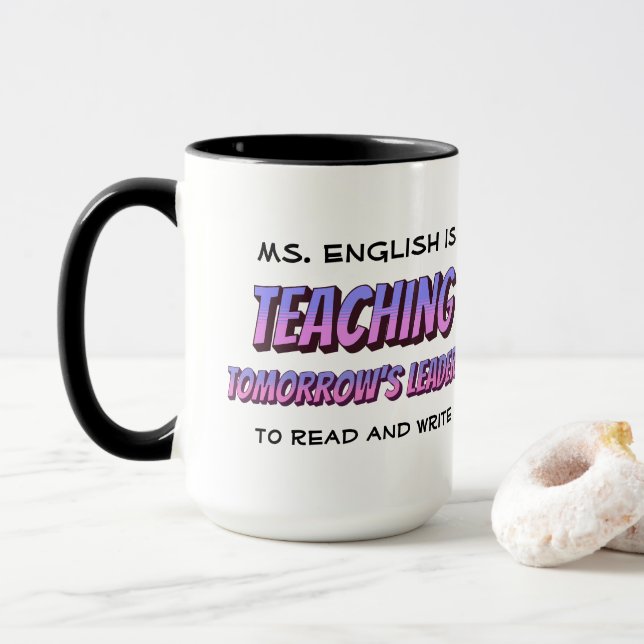 Mug Style de dessin amusant Personnalisé anglais ensei (Avec donut)