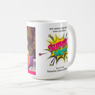 Mug Style de dessin Super Maman Ajouter votre photo Fê